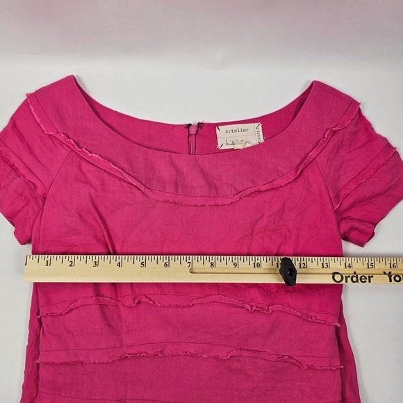 Artelier Nicole Miller Dress Size 4 Hot Pink Sleeveless Tiered Ruffle Trim Boho - Picture 8 of 11